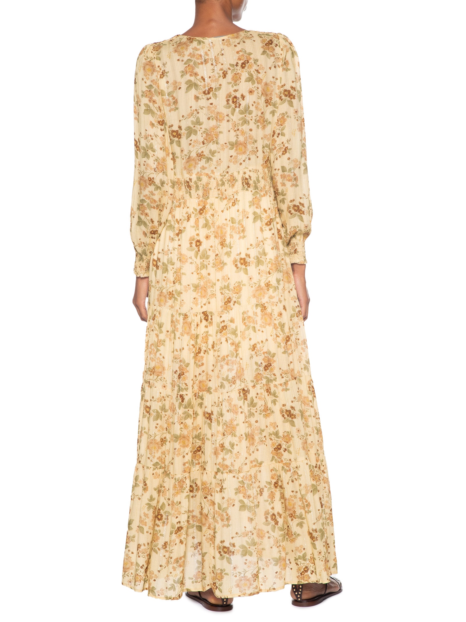 Vestido Longo Camadas Estampa Blush Bege Maria Filó