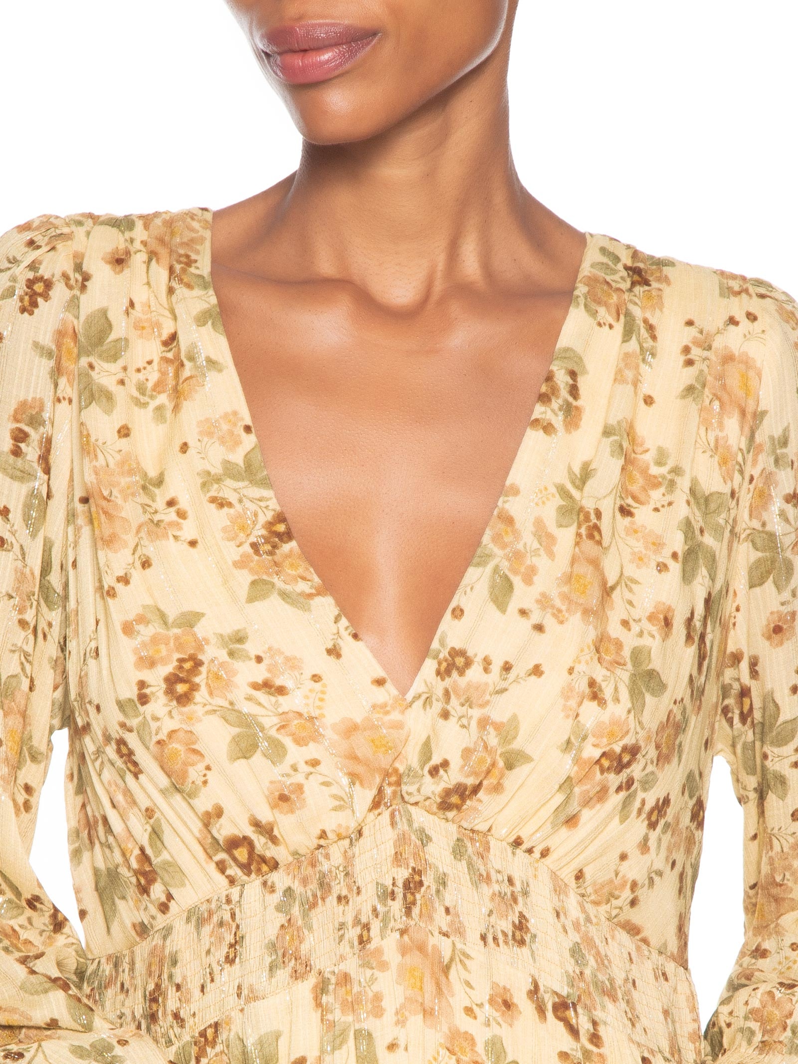 Vestido Longo Camadas Estampa Blush Bege Maria Filó