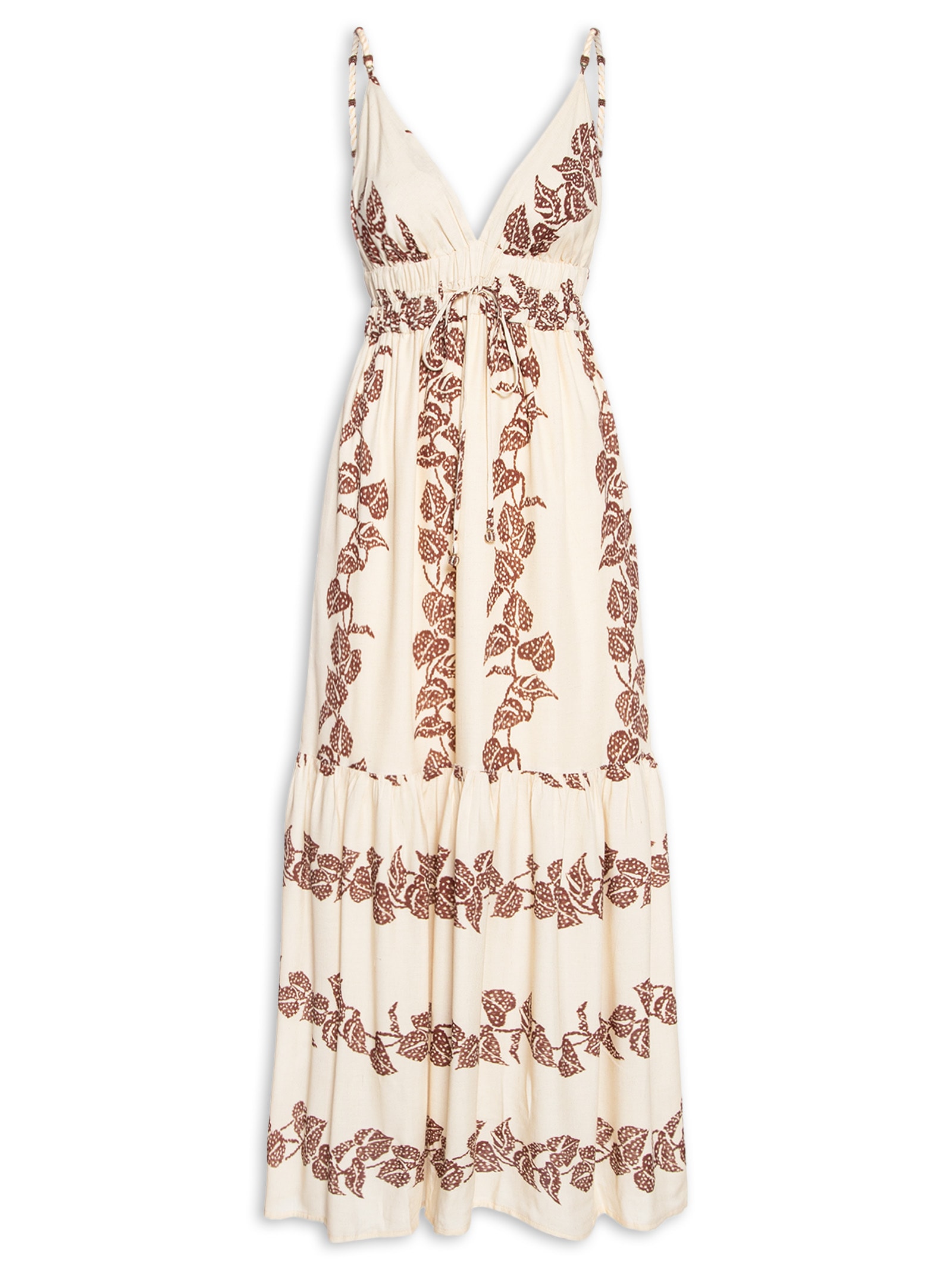 Vestido Longo Cambraia Estampa Inspira Marrom Dress To