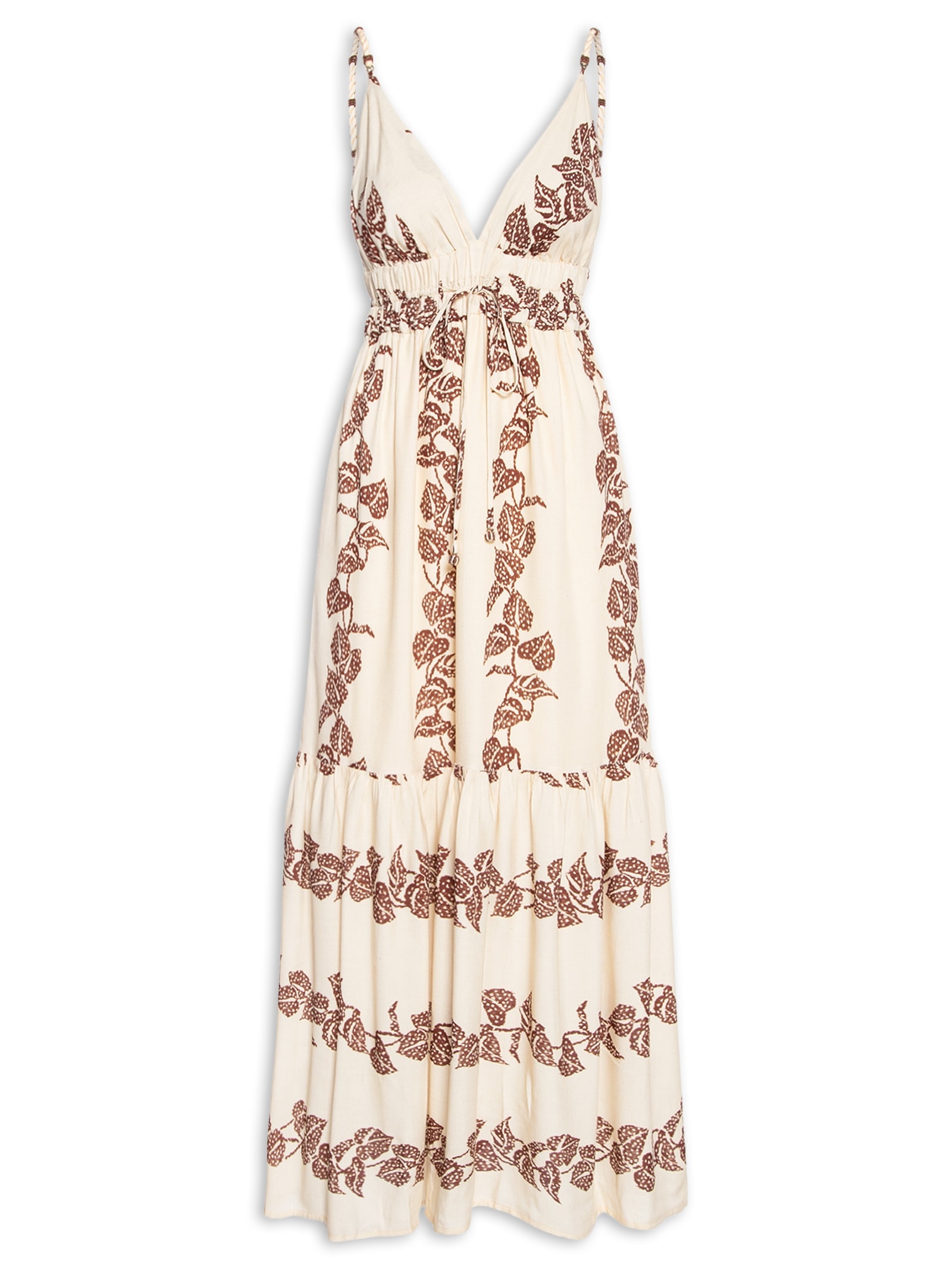 Vestido Longo Cambraia Estampa Inspira Marrom Dress To