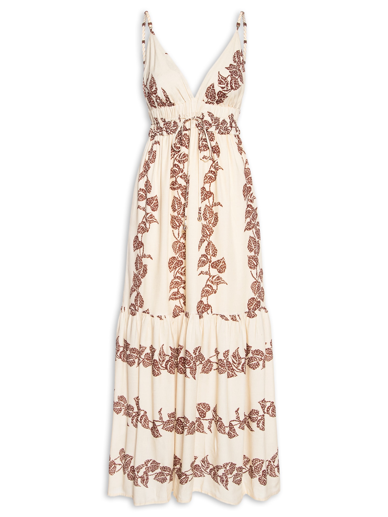 Vestido Longo Cambraia Estampa Inspira Marrom Dress To