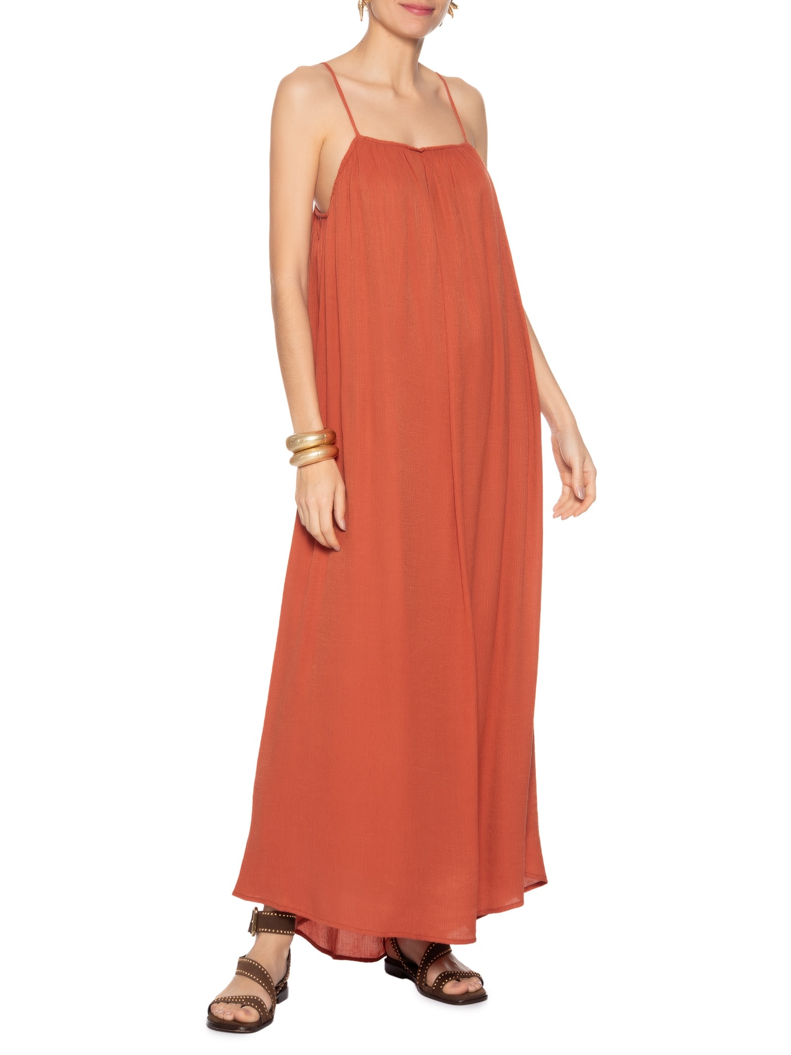 Vestido Longo Cava Reta Marrom Maria Filó