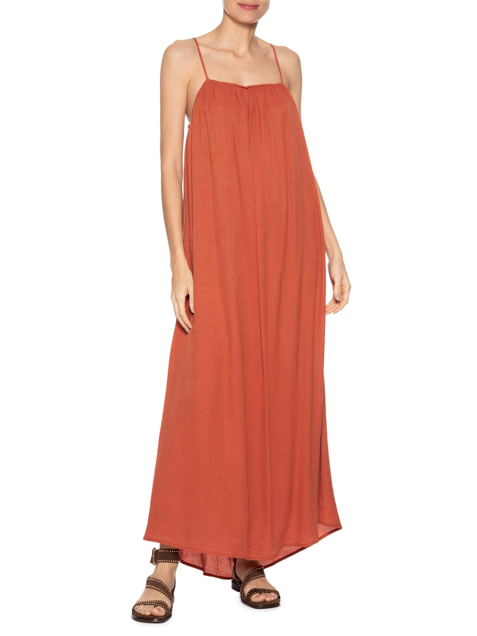 Vestido Longo Cava Reta Marrom Maria Filó