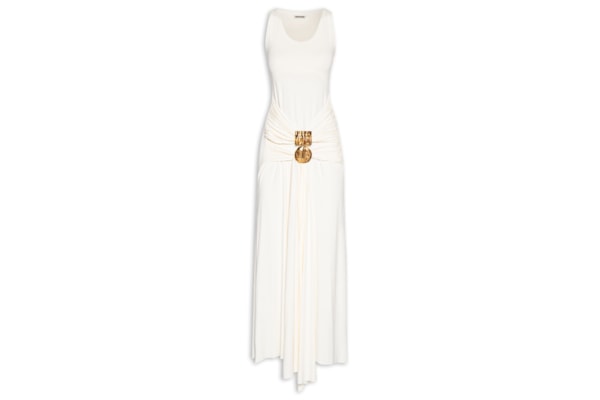 Vestido Longo Com Aviamentos Na Frente - Branco