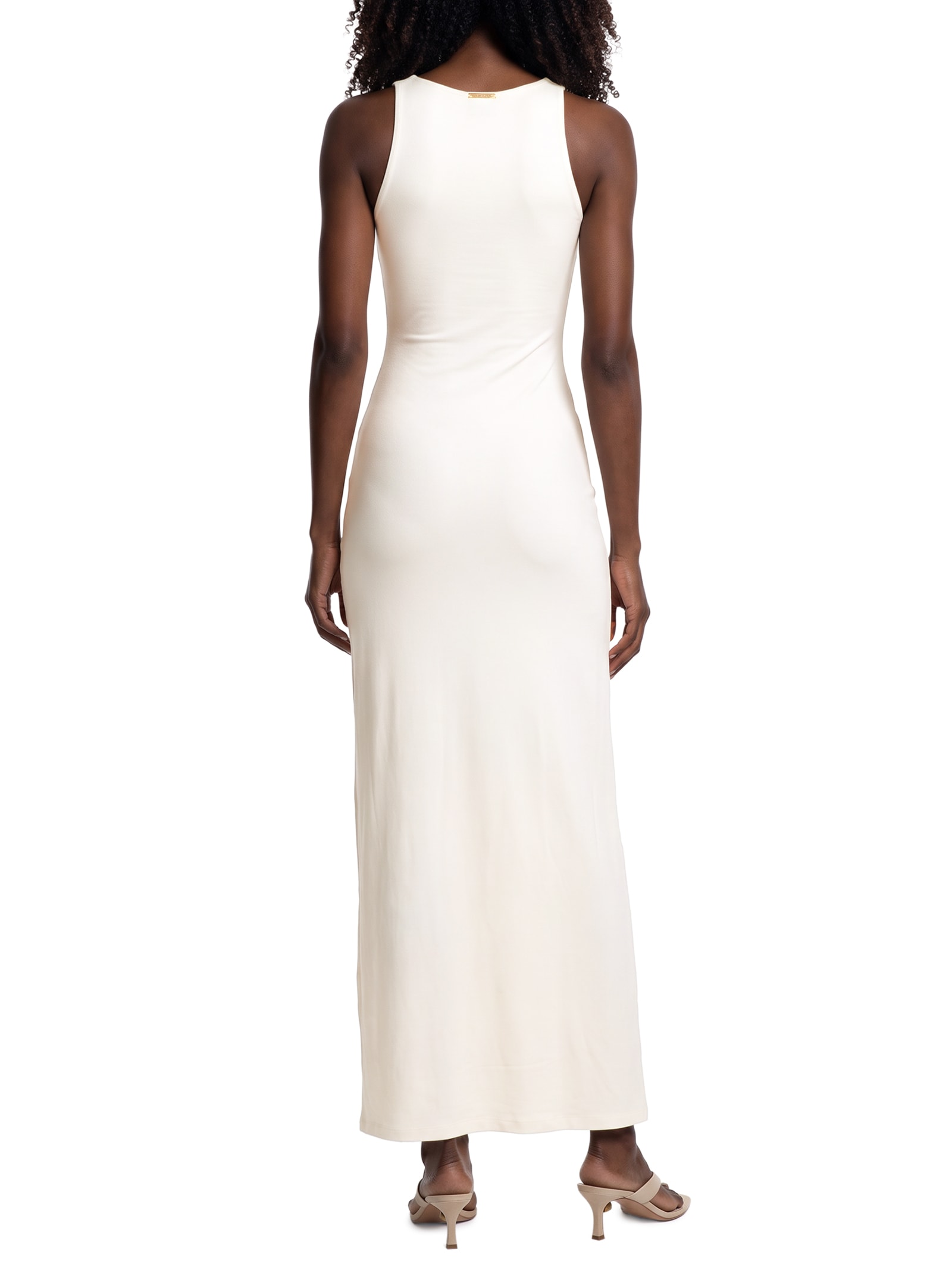 Vestido Longo Com Aviamentos Na Frente Branco Lança Perfume