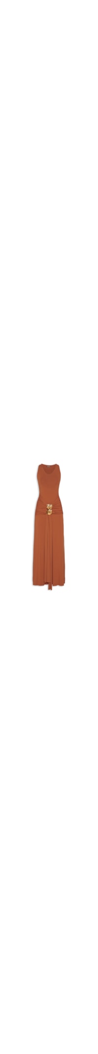 Vestido Longo Com Aviamentos Na Frente - Marrom
