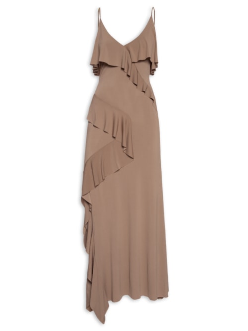 Vestido Longo Com Babados – Marrom