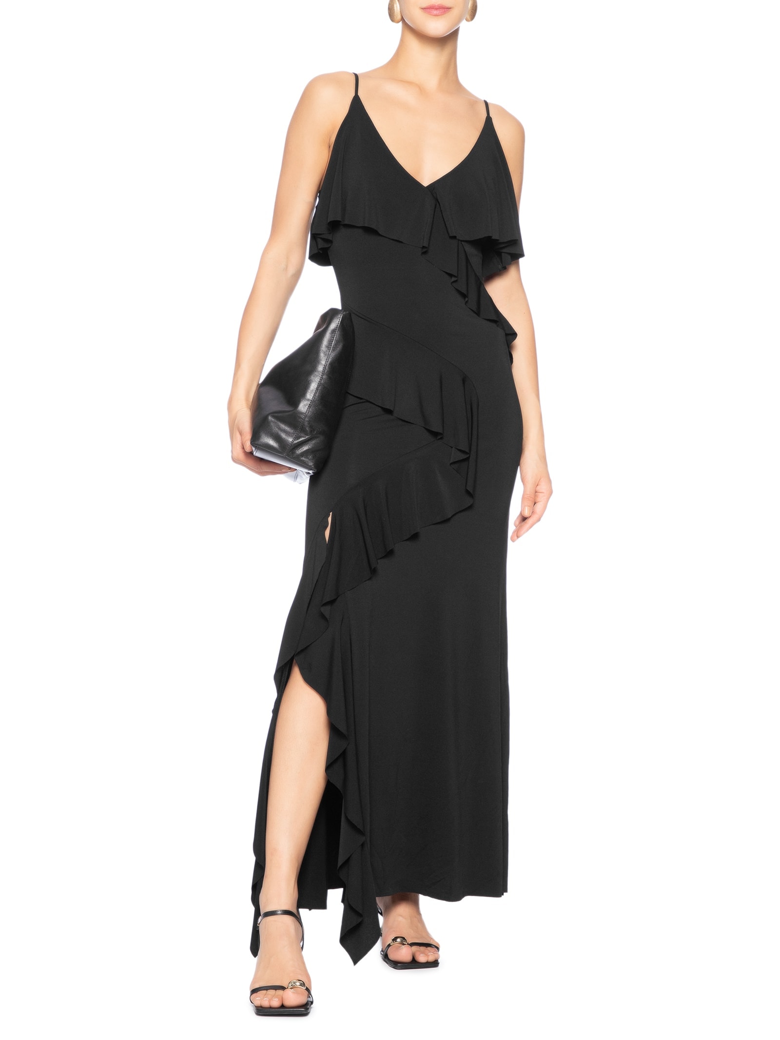 Vestido Longo Com Babados Preto '2Essential