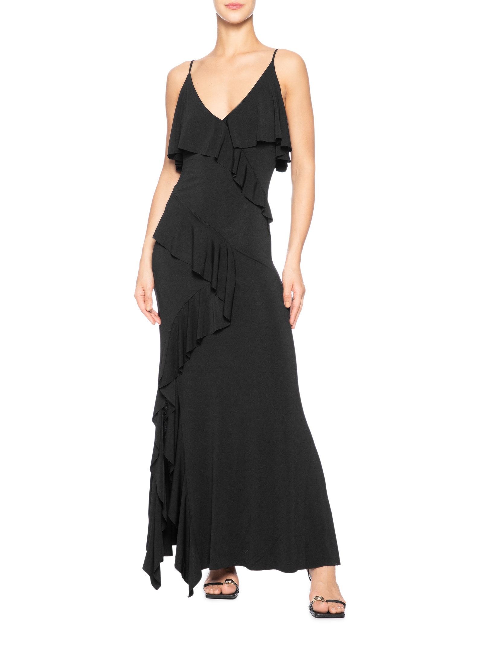 Vestido Longo Com Babados Preto '2Essential