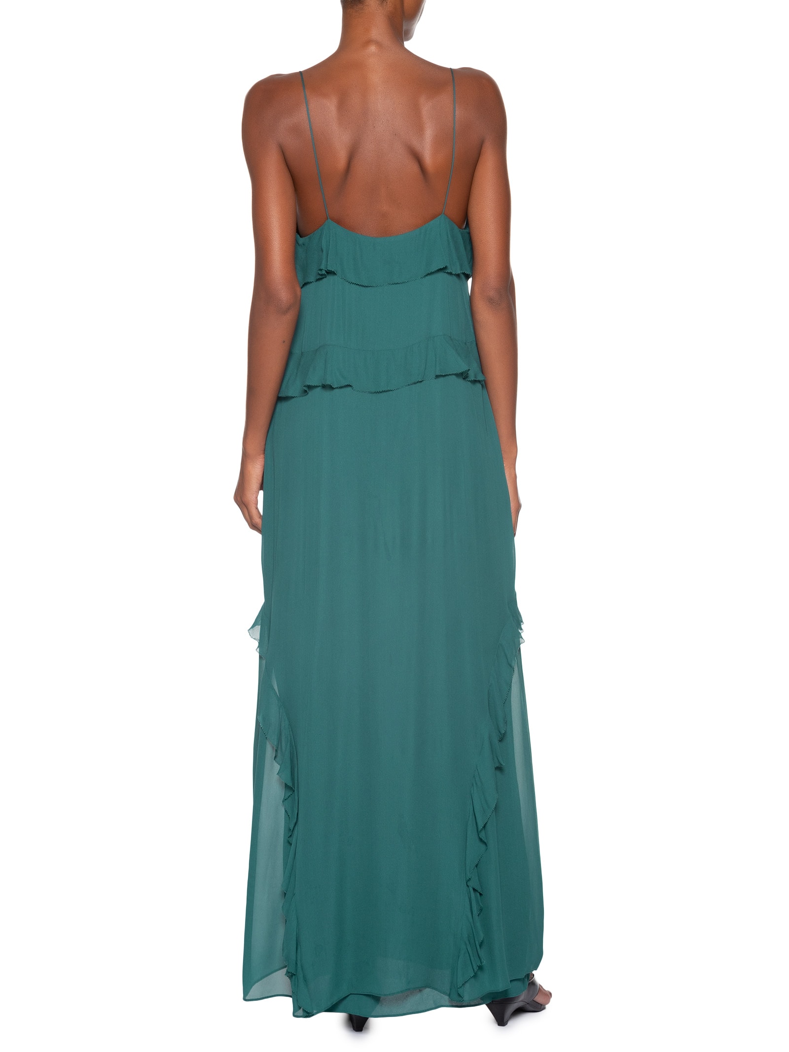 Vestido Longo Com Babados Verde Animale