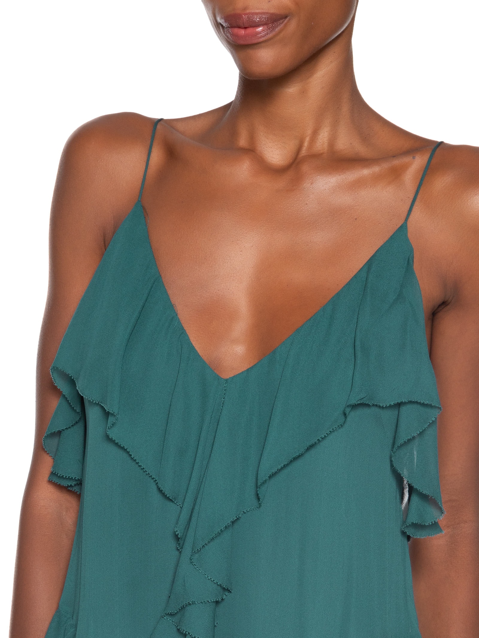 Vestido Longo Com Babados Verde Animale