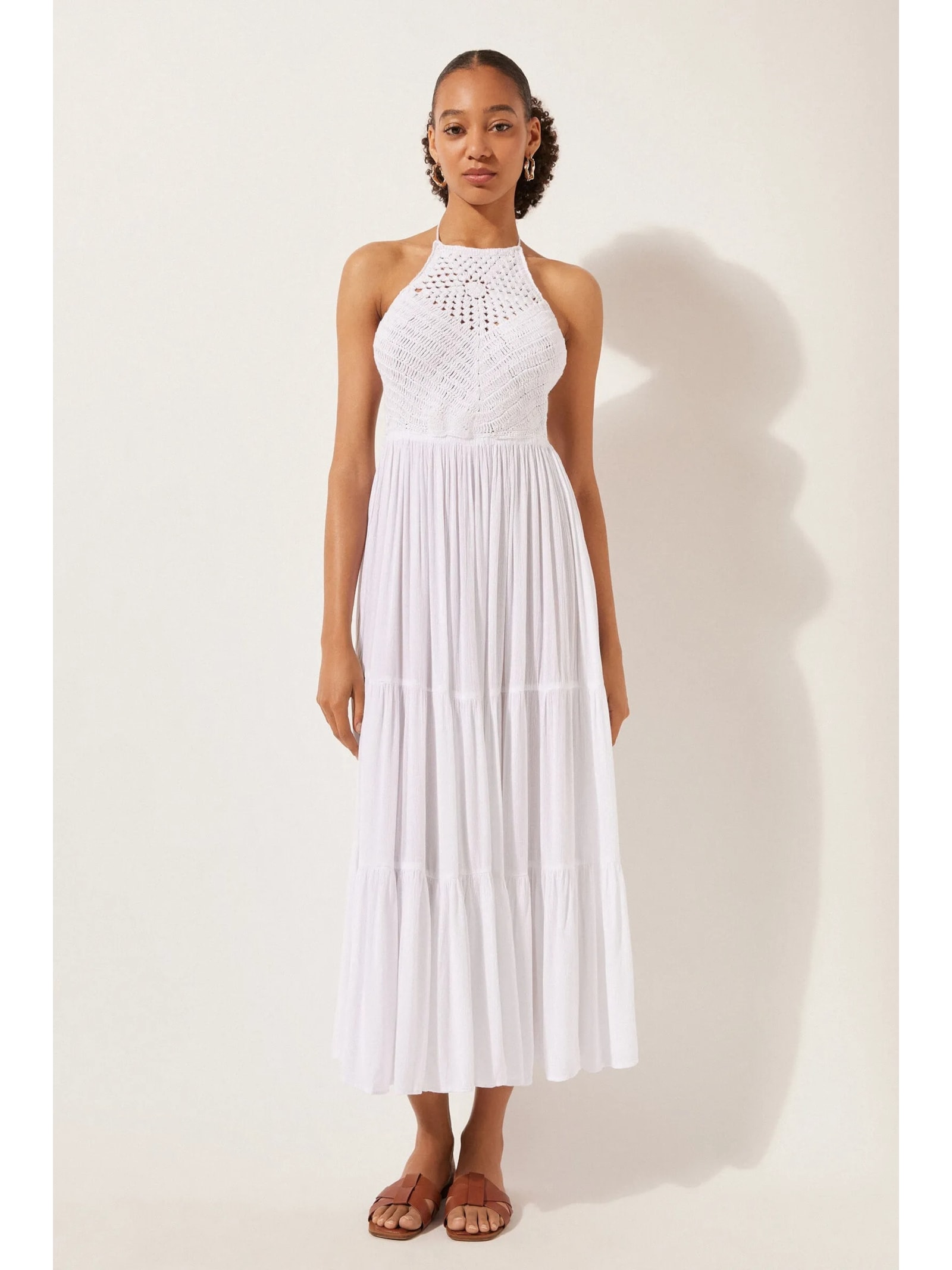 Vestido Longo Com Crochê Branco Calzedonia