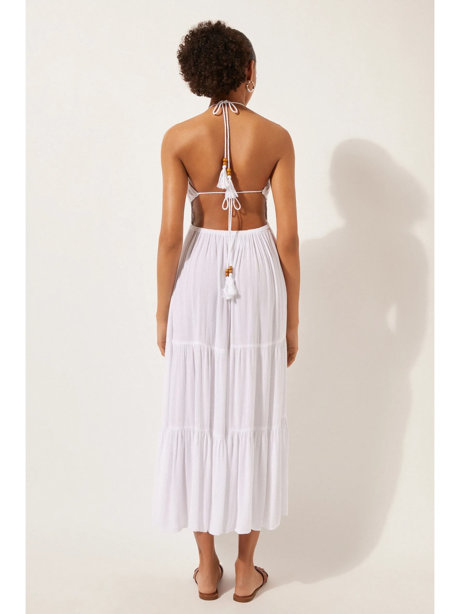 Vestido Longo Com Crochê Branco Calzedonia