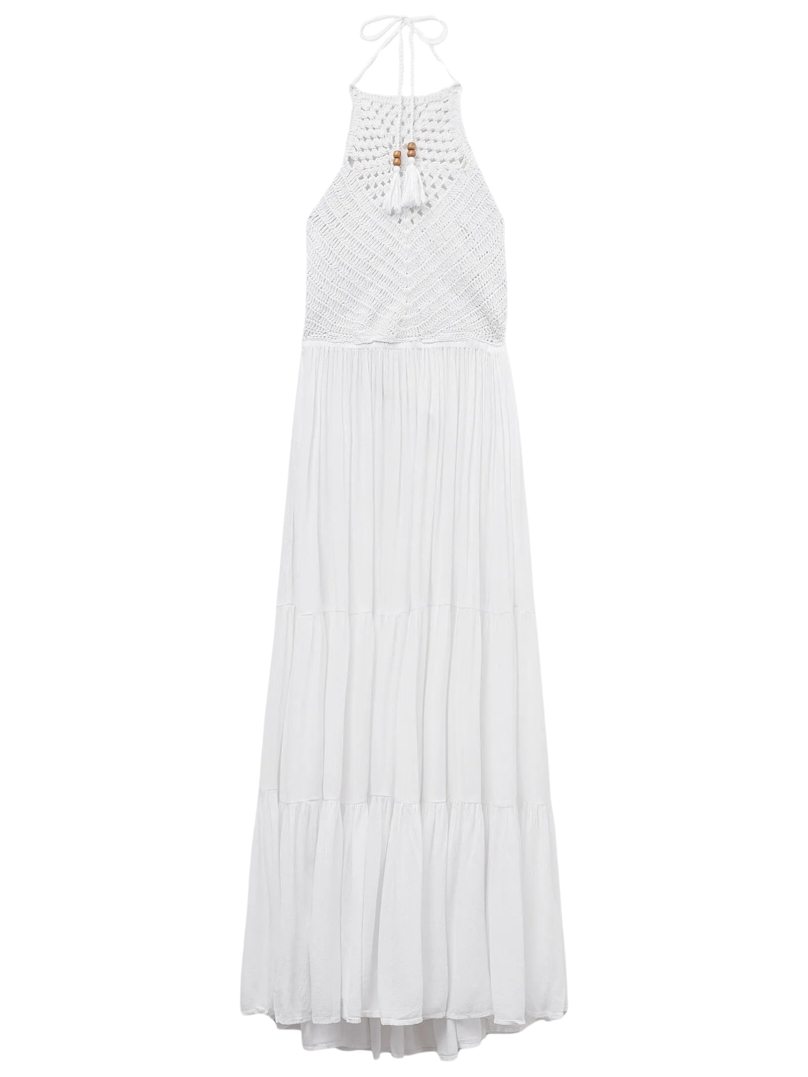 Vestido Longo Com Crochê Branco Calzedonia