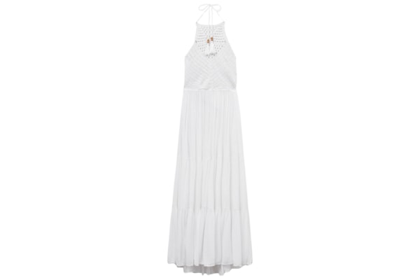 Vestido Longo Com Crochê - Branco