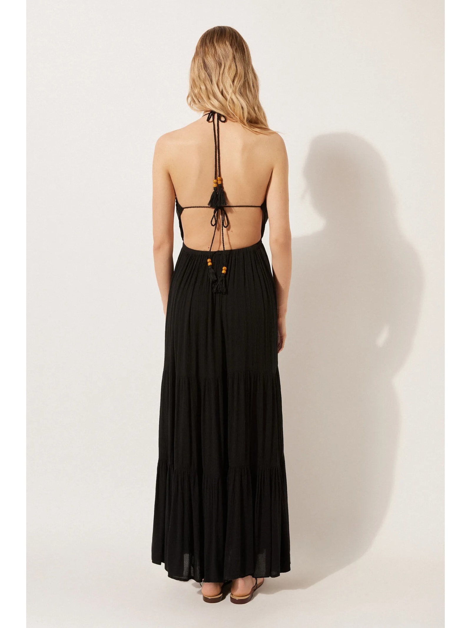 Vestido Longo Com Crochê Preto Calzedonia