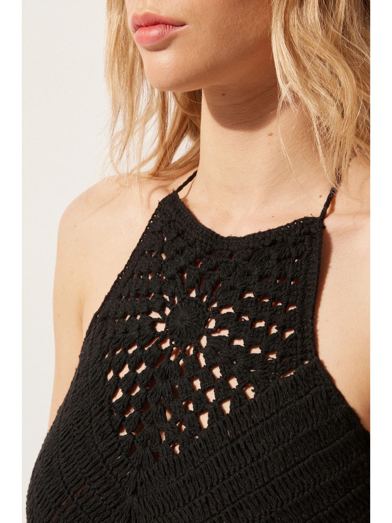 Vestido Longo Com Crochê Preto Calzedonia