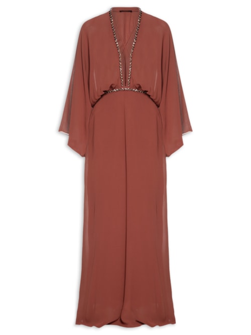 Vestido Longo Com Decote Profundo Com Pé – Marrom