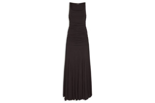 Vestido Longo com Drapeado - Marrom