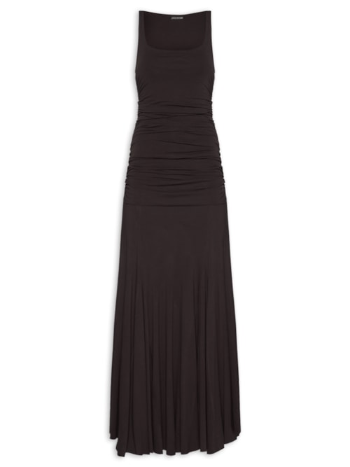 Vestido Longo com Drapeado - Marrom