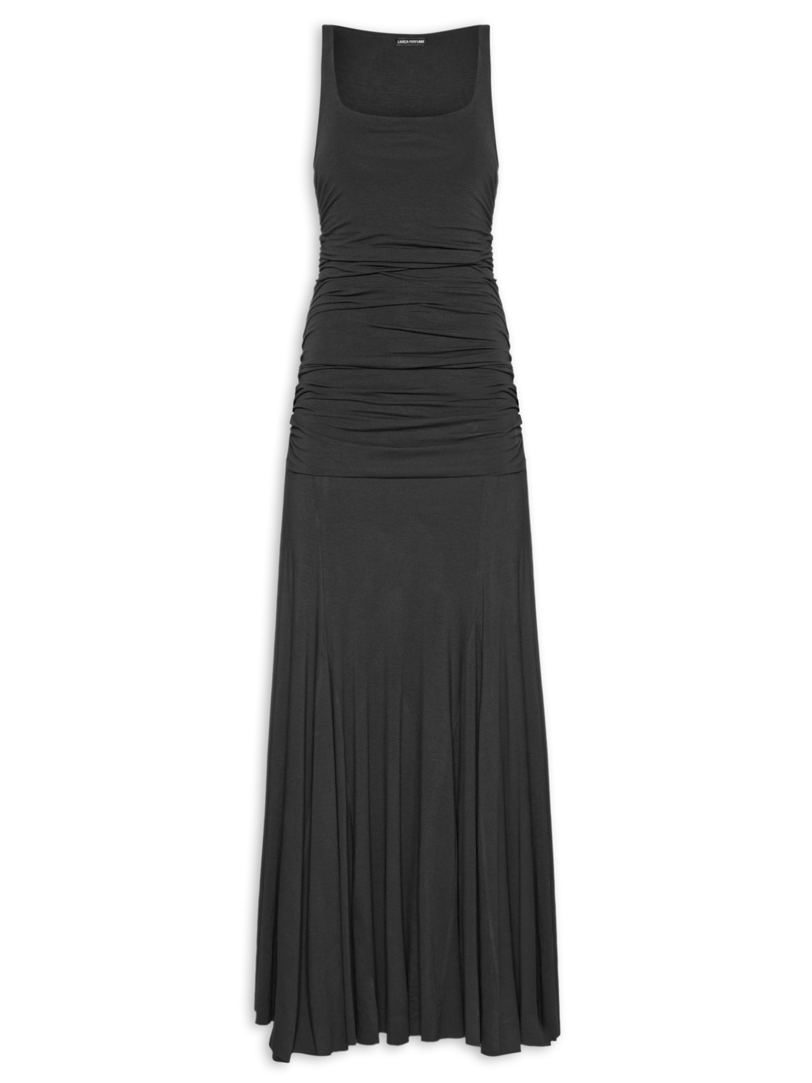 Vestido Longo com Drapeado Preto Lança Perfume