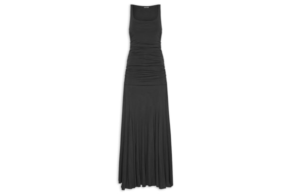 Vestido Longo com Drapeado - Preto