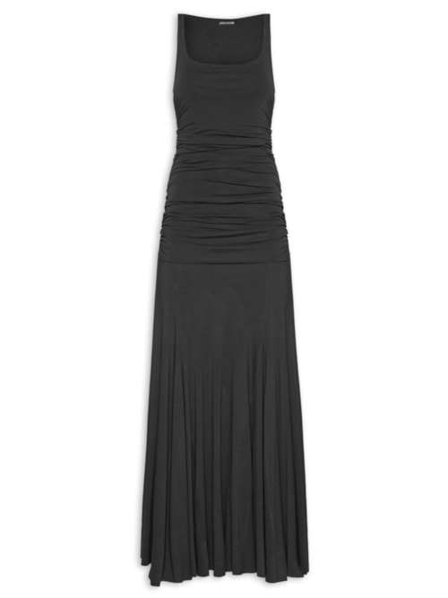 Vestido Longo com Drapeado - Preto