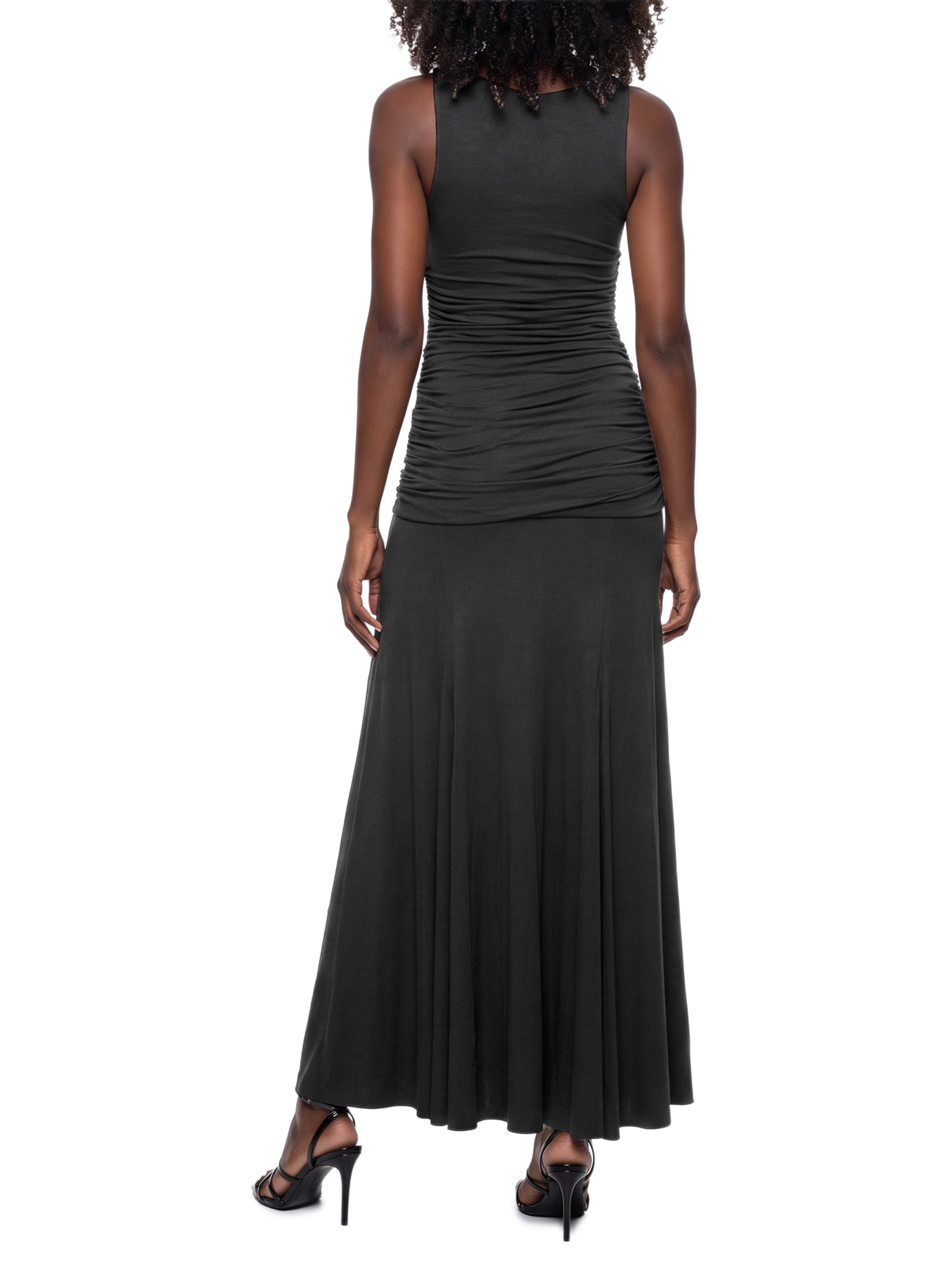 Vestido Longo com Drapeado Preto Lança Perfume
