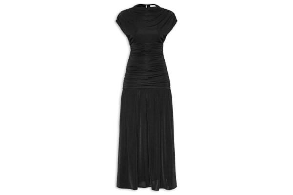 Vestido Longo Com Drapeados Em Malha Jersey - Preto
