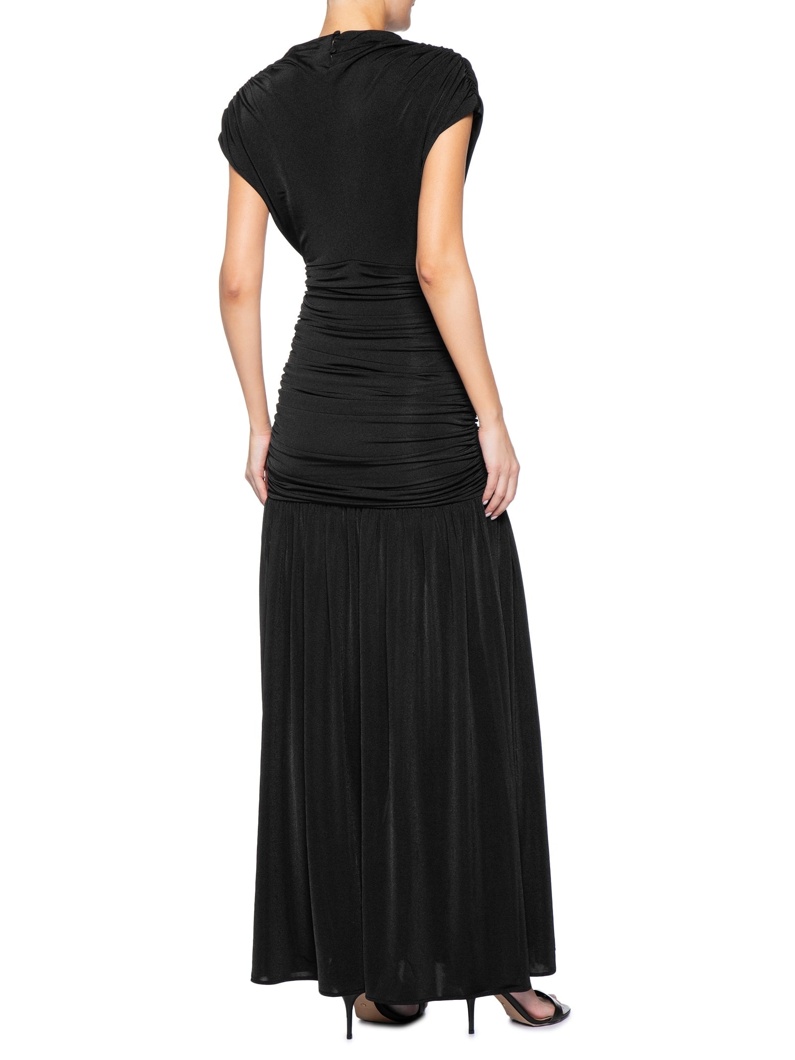 Vestido Longo Com Drapeados Em Malha Jersey Preto '2Essential