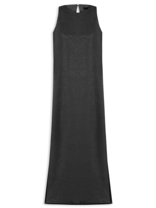 Vestido Longo Com Fenda Lateral – Preto