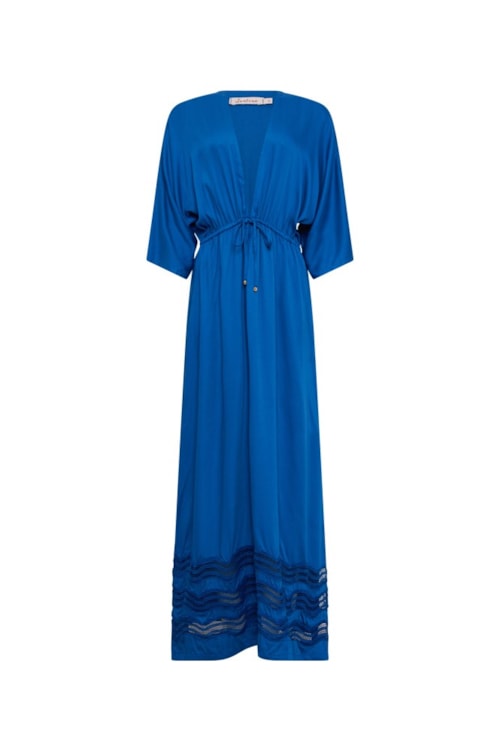 Vestido Longo Com Guipuire Ola - Azul