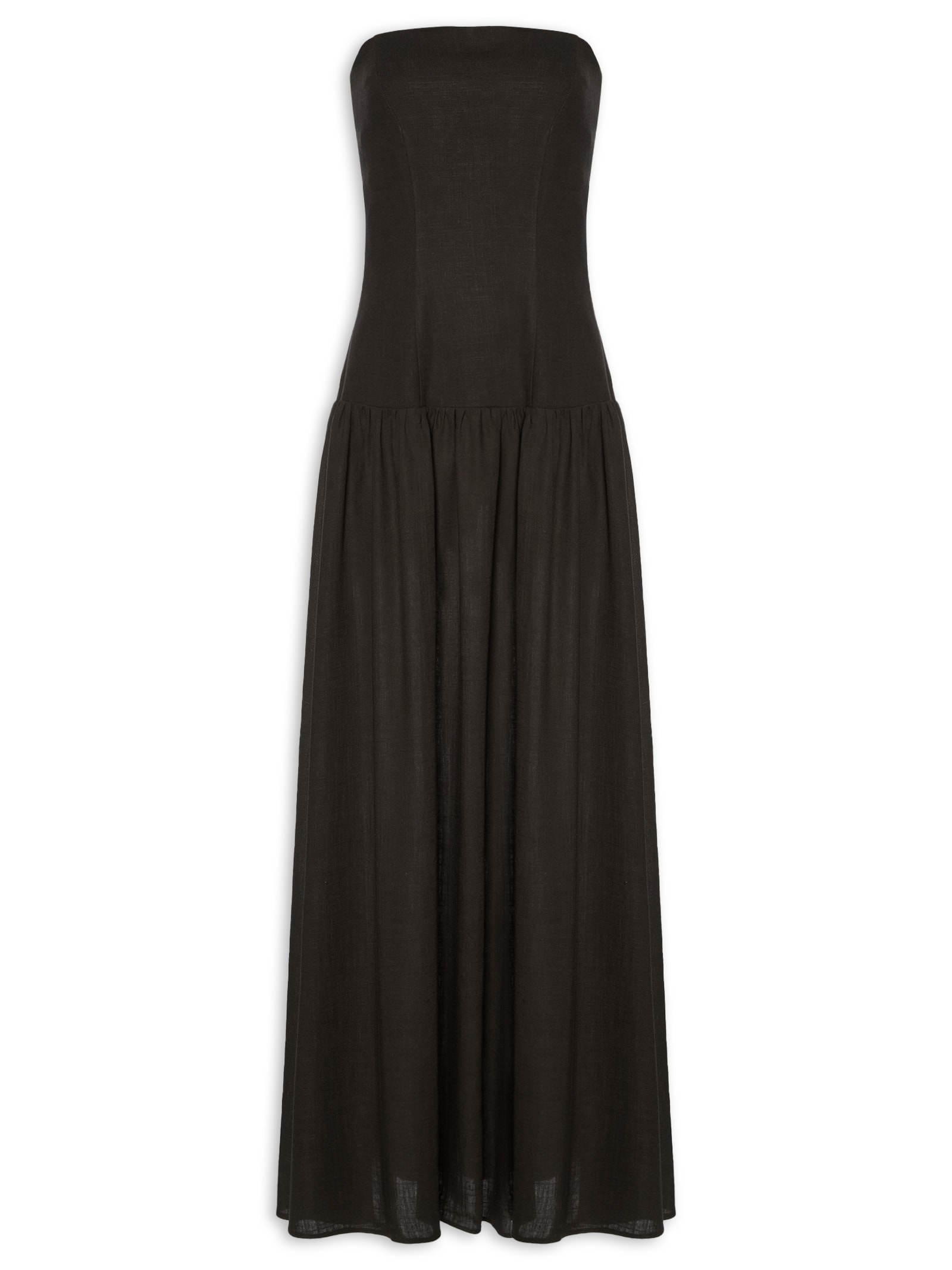 Vestido Longo Com Linho Marrom My Favorite