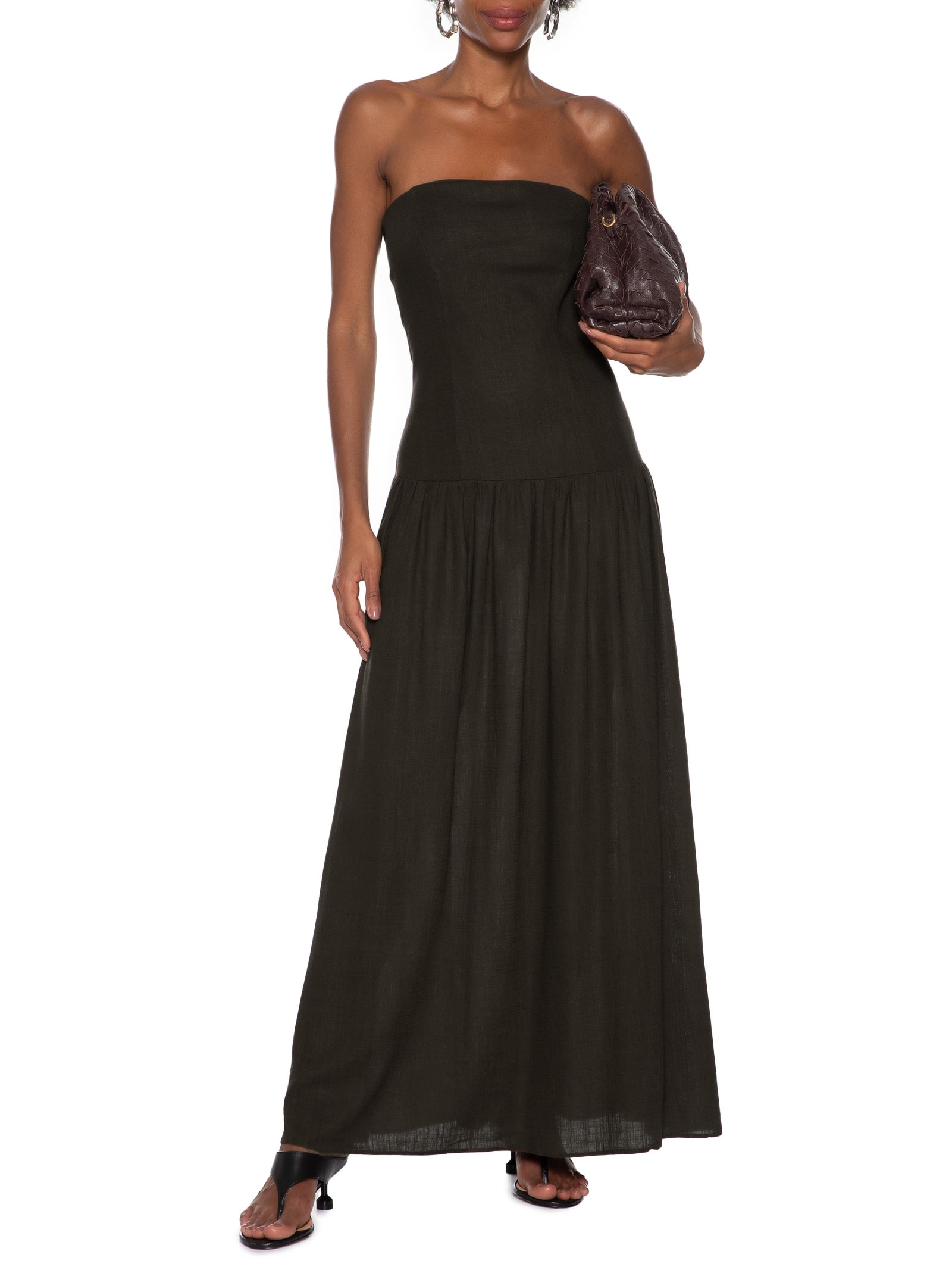 Vestido Longo Com Linho Marrom My Favorite