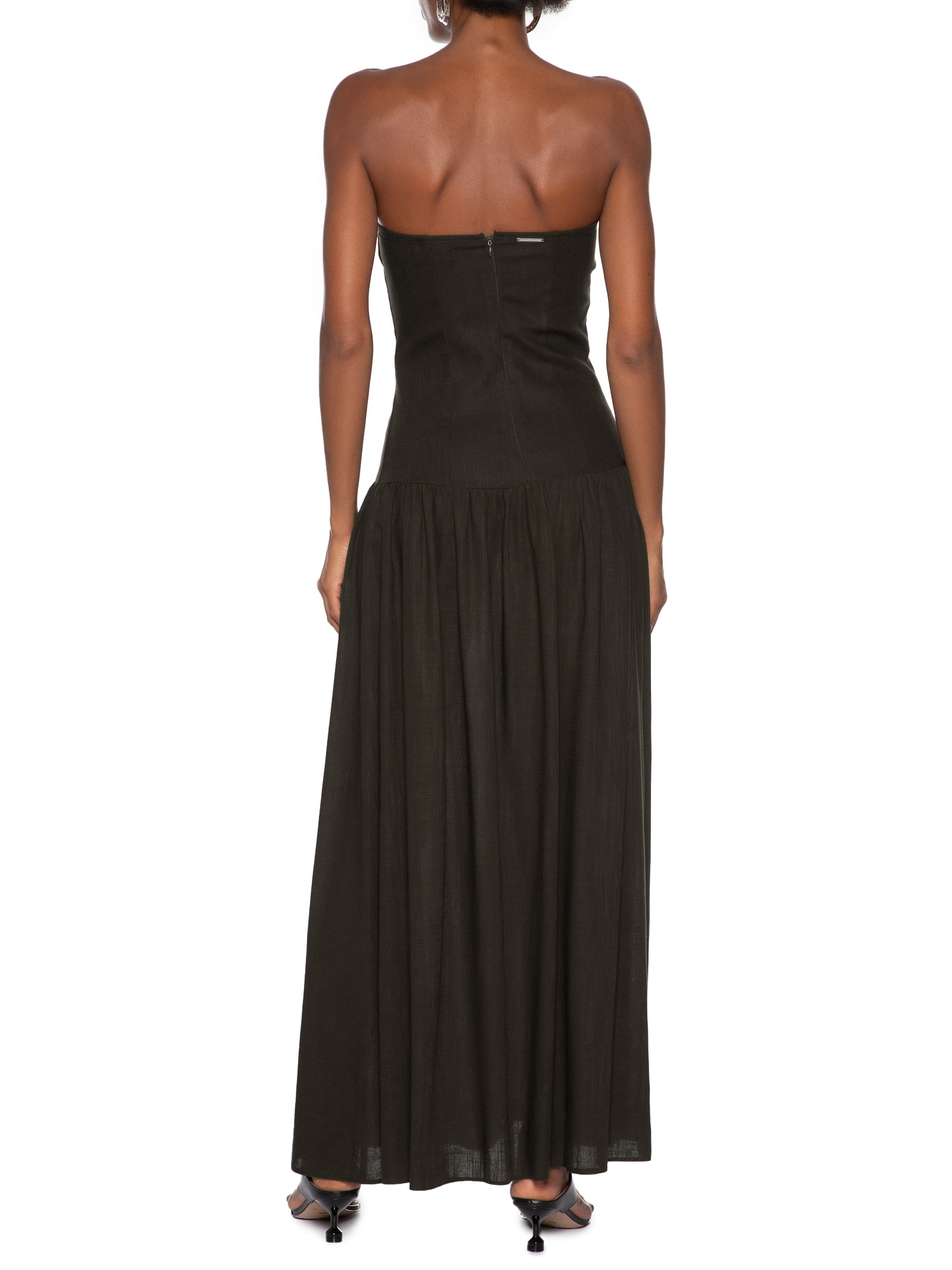 Vestido Longo Com Linho Marrom My Favorite