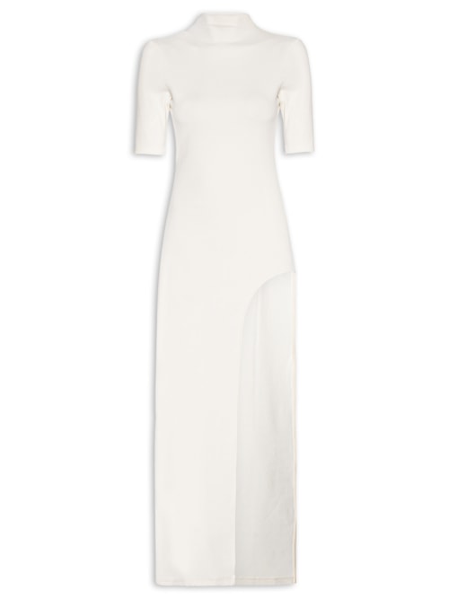 Vestido Longo Com Manga - Off White