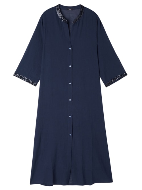 Vestido Longo Com Paetês – Azul