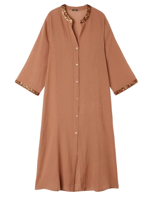 Vestido Longo Com Paetês – Bege