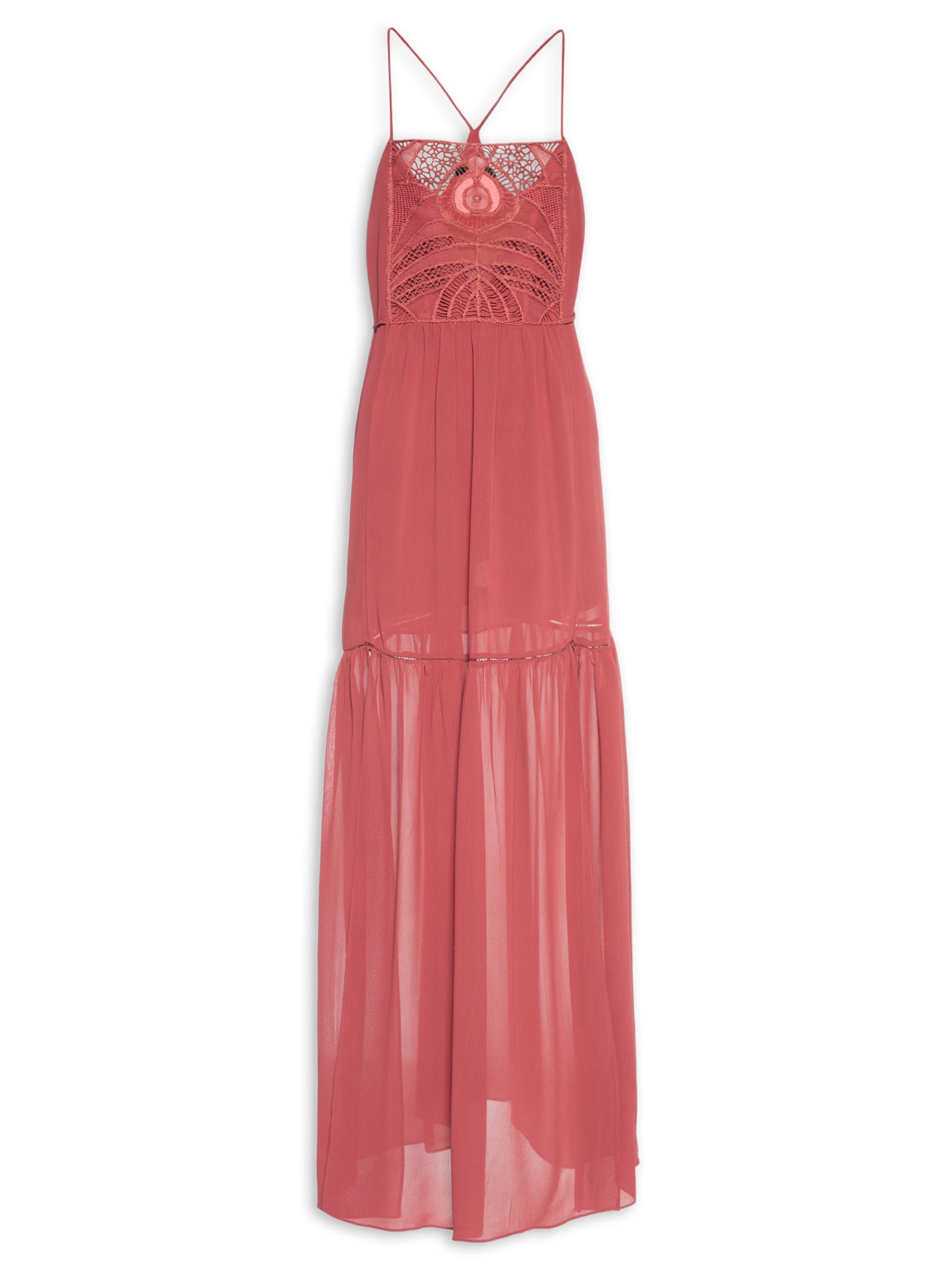 Vestido Longo Com Pala De Renda Vermelho Animale