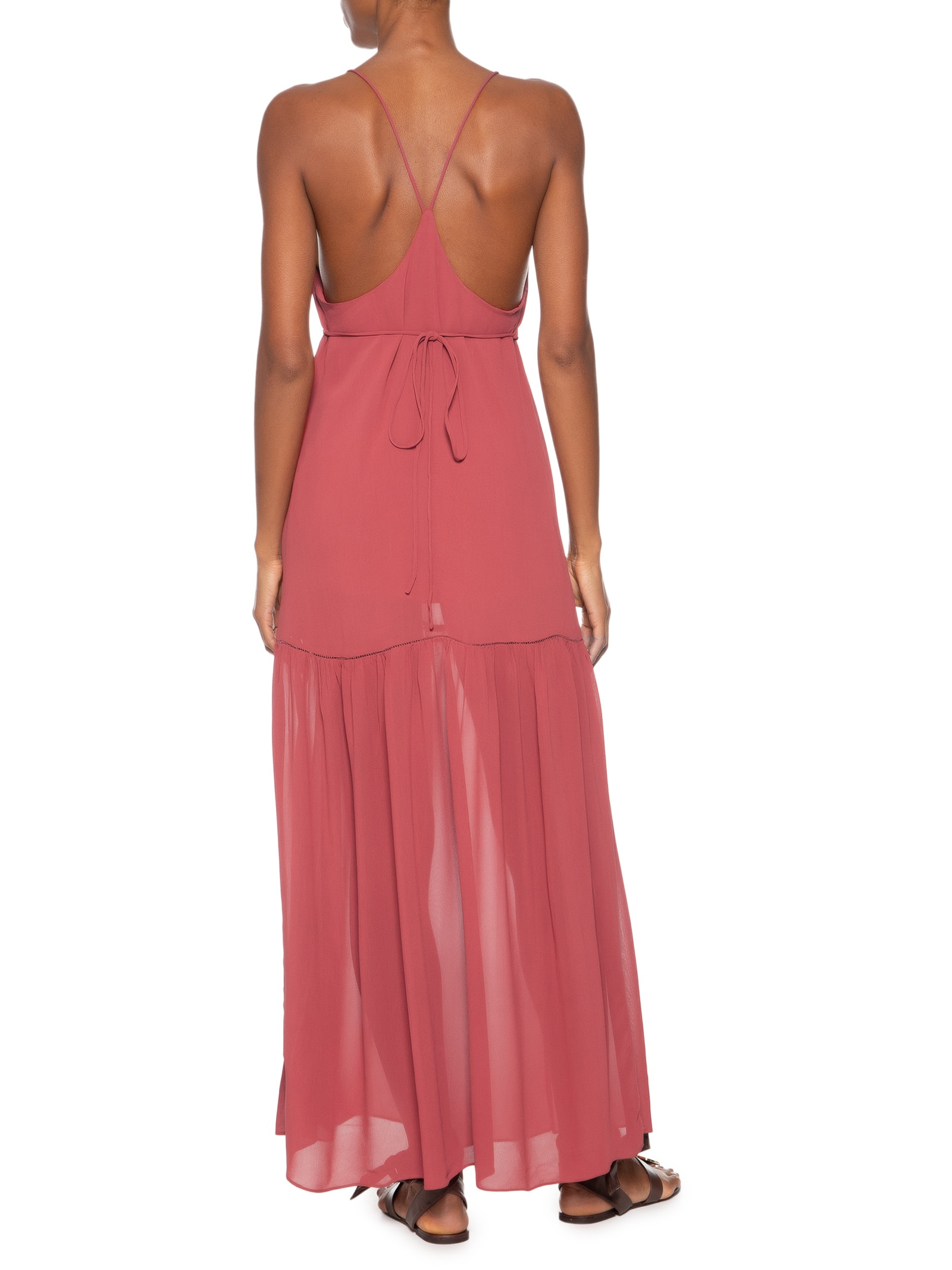 Vestido Longo Com Pala De Renda Vermelho Animale