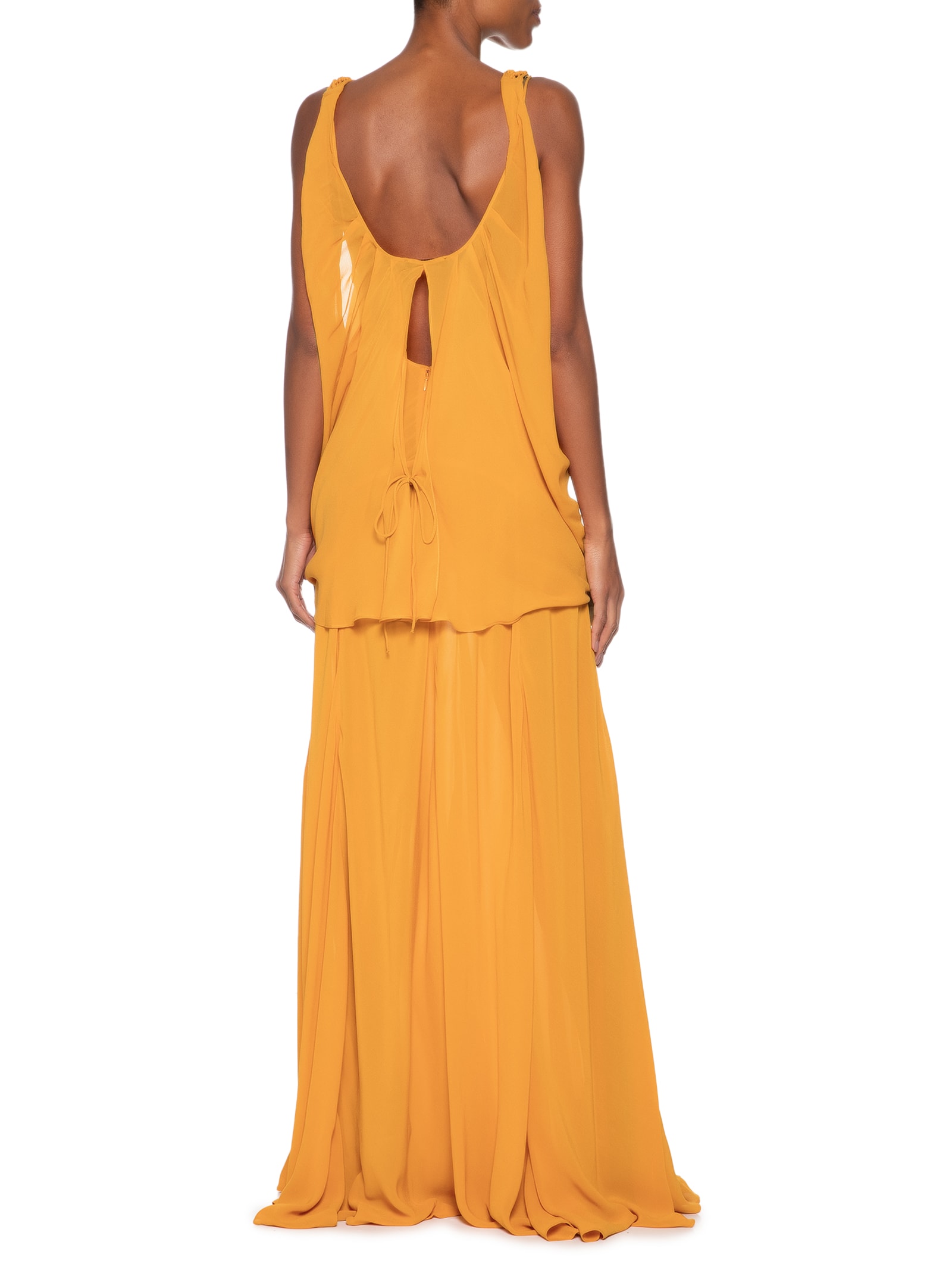 Vestido Longo Com Sobreposição E Macramê Laranja Animale
