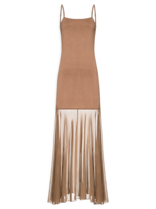 Vestido Longo com Transparência – Marrom