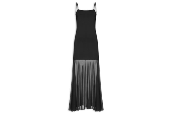 Vestido Longo com Transparência - Preto