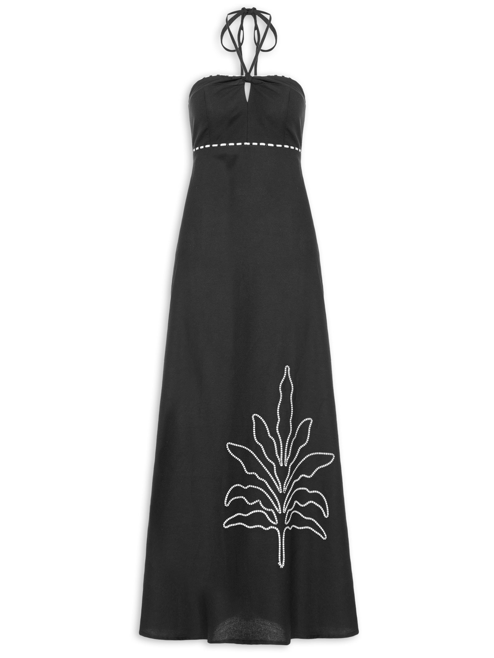 Vestido Longo Com Vivo e Bordado Preto Cacay