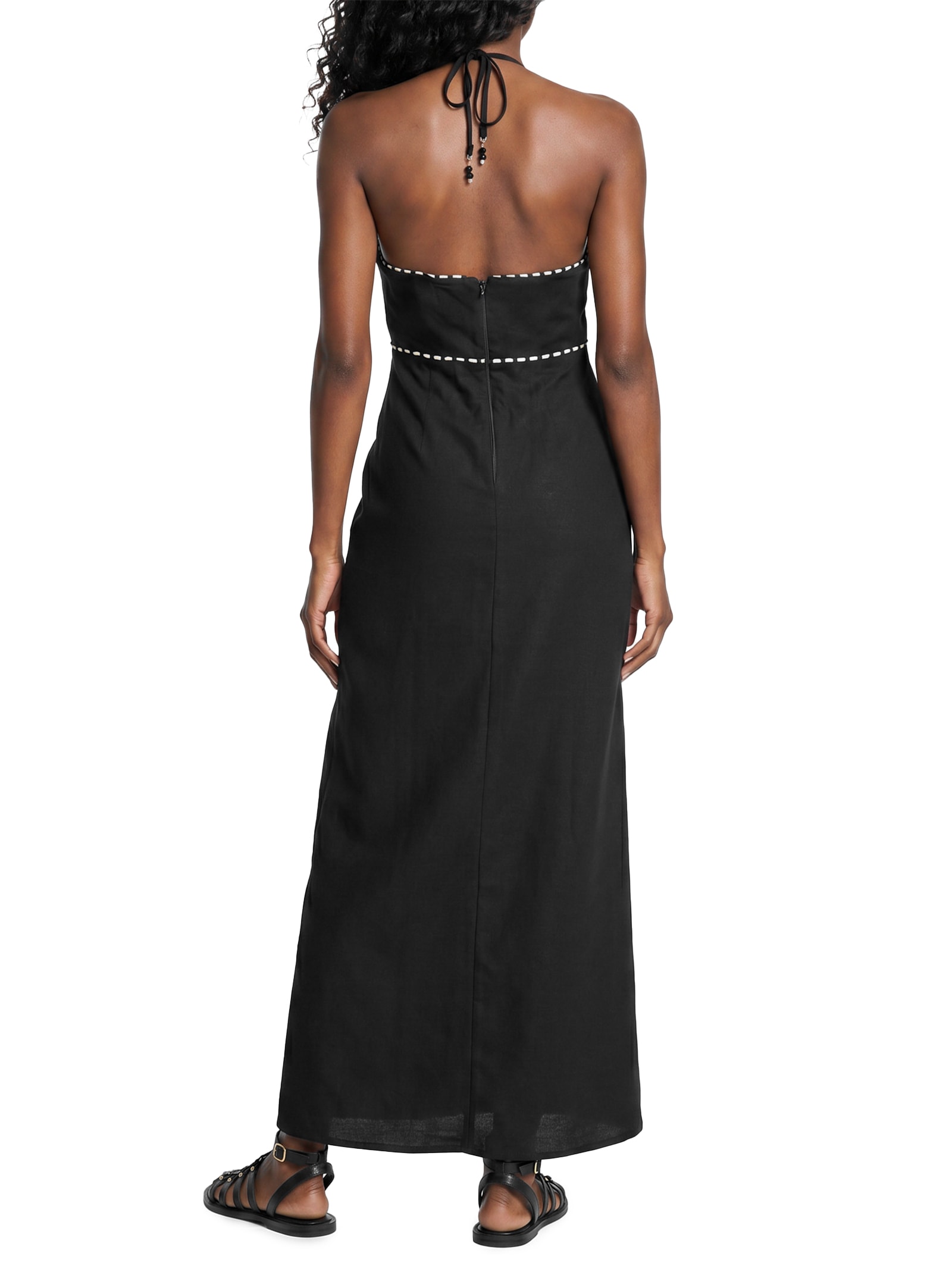 Vestido Longo Com Vivo e Bordado Preto Cacay