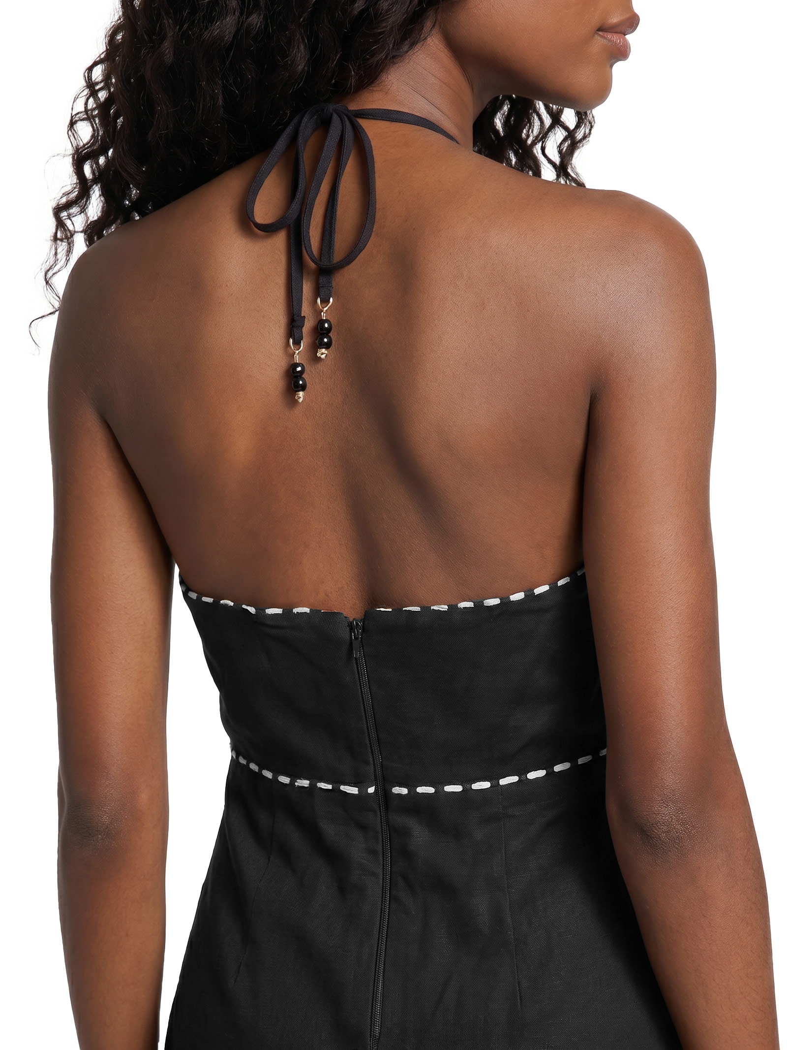 Vestido Longo Com Vivo e Bordado Preto Cacay