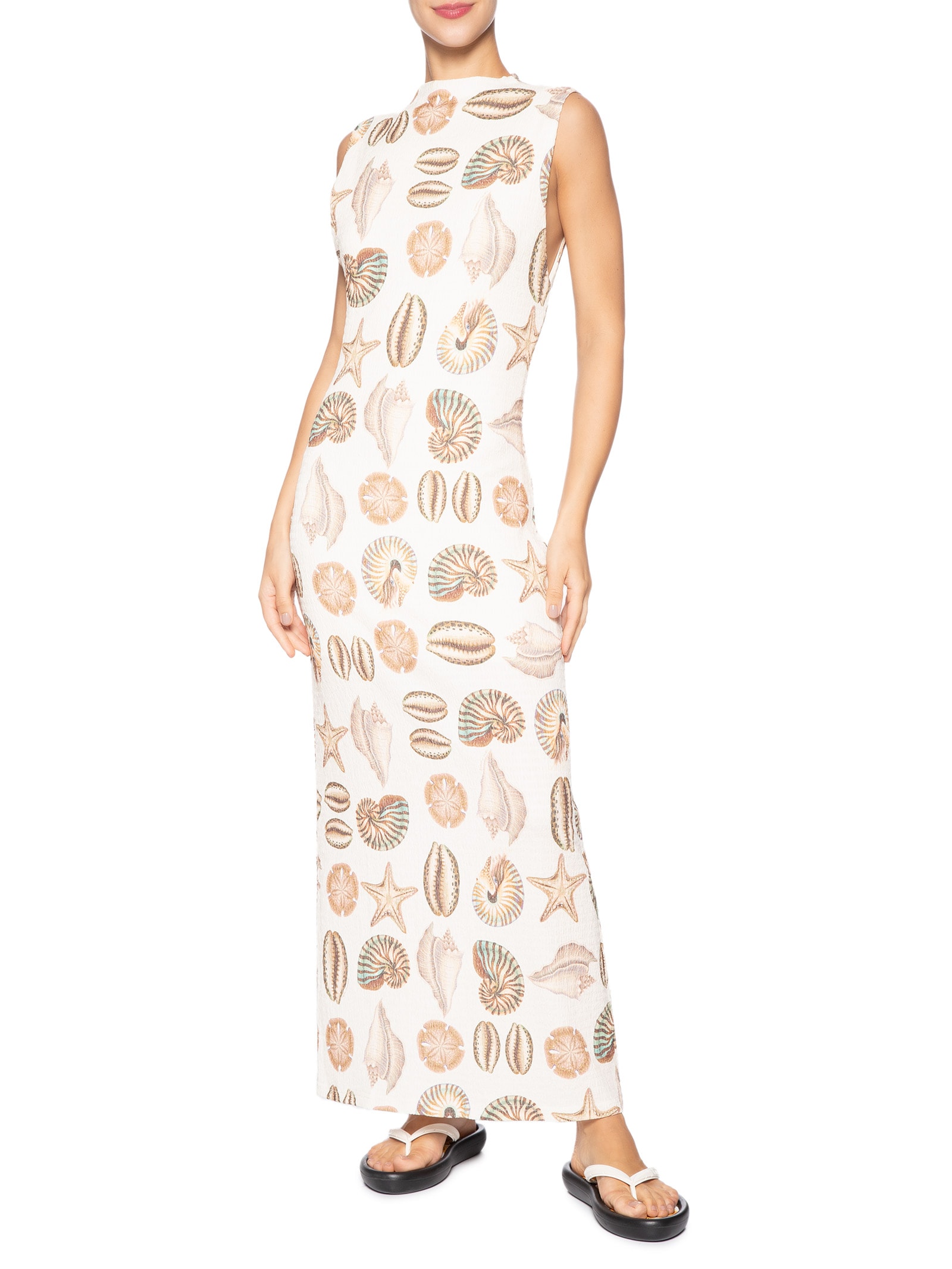 Vestido Longo Conchas Importado Bege Farm