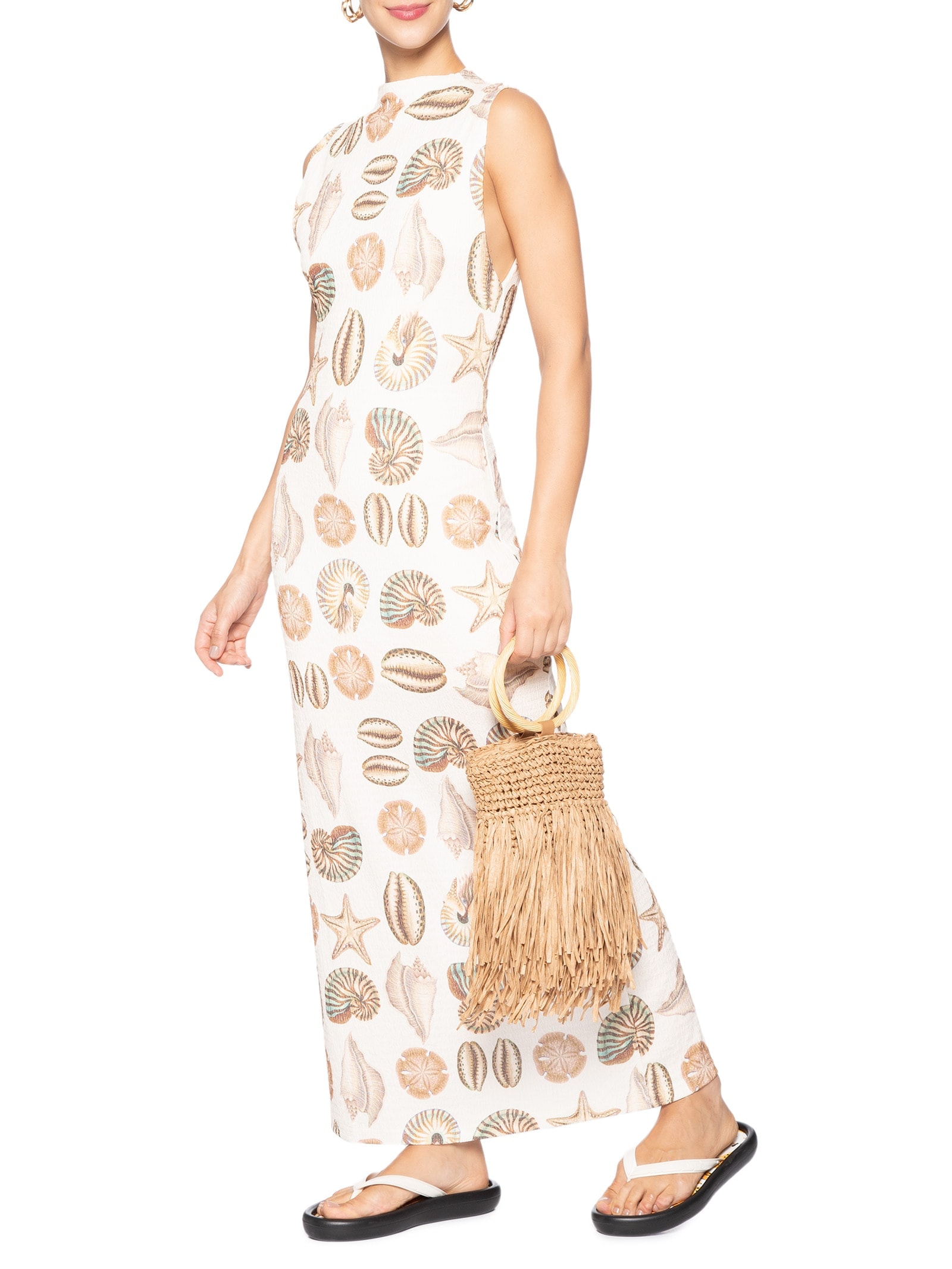Vestido Longo Conchas Importado Bege Farm