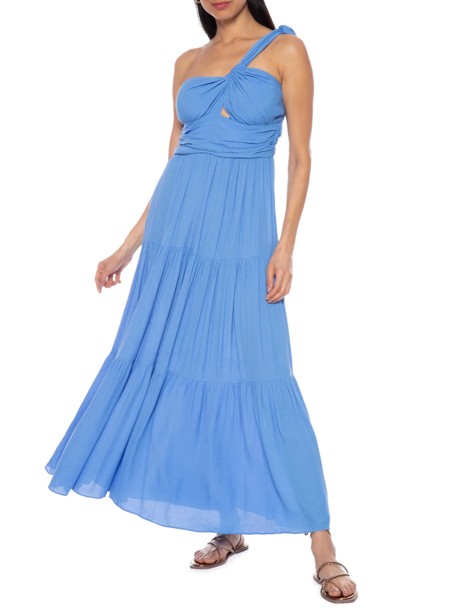 Vestido Longo Crepe Alça Diagonal - Azul - Dress To