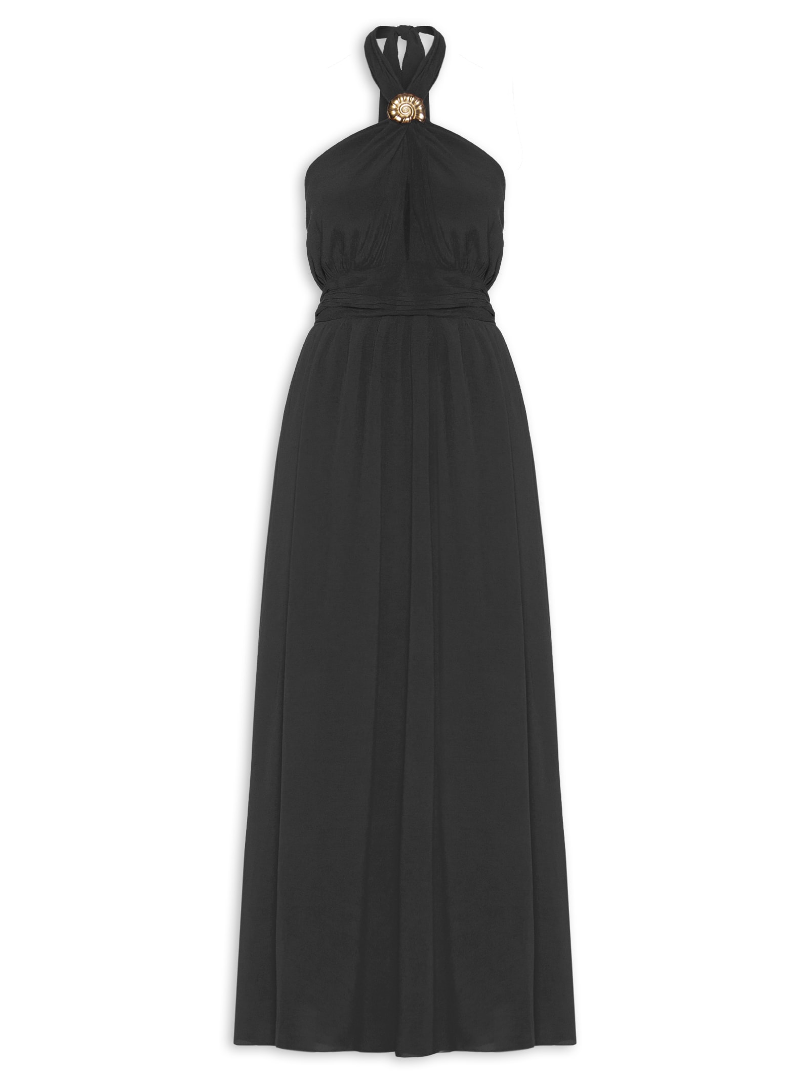 Vestido Longo Crepe Detalhe Concha Preto Dress To